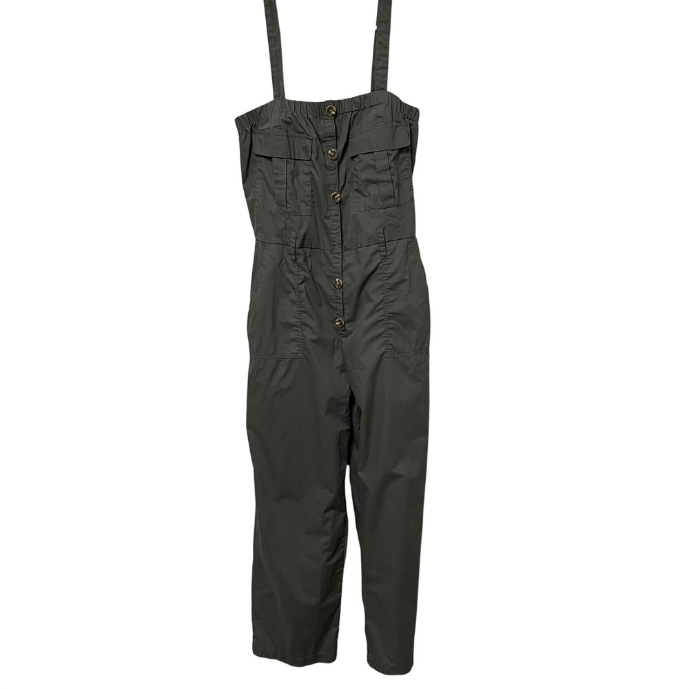CISONO‎ Women Olive Green Utility Jumpsuit Overalls Button Front Wide Leg M